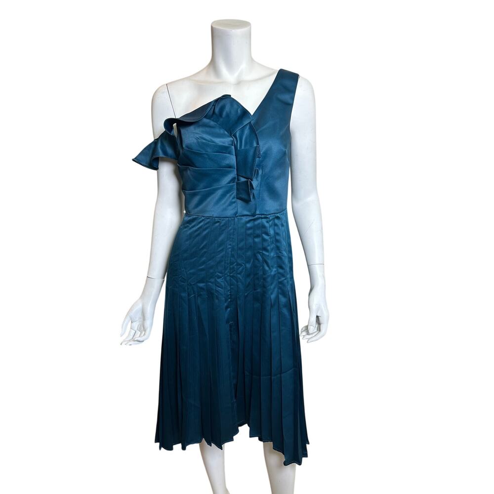 Flor Et.Al One Shoulder Teal Pleated Cocktail Dress Size 2 Asymmetrical Formal - Picture 10 of 10